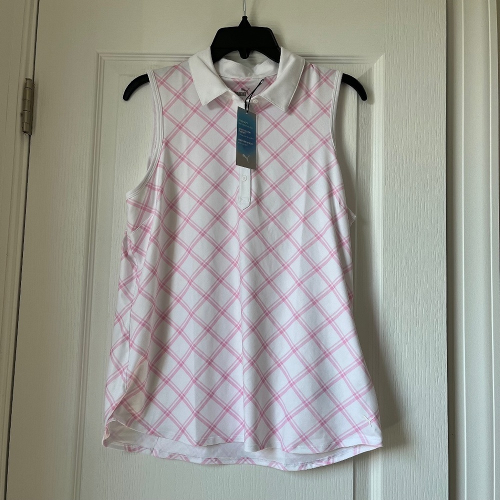 New Women’s Puma Top Pink/White Size M